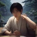 jm漫画内容编辑林晓墨的职业照，背景为书架与漫画封面，专业文化氛围